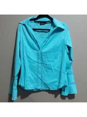 Daniel Hechter Women's Turquoise Button-Up Shirt Size 16